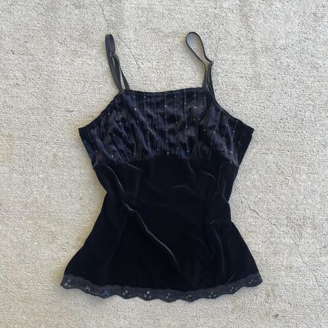 ✮ black velvet no boundaries cami top with lace trim... - Depop 90s Goth, Top With Lace Trim, Rock'n Roll, Cami Top, No Boundaries, Cami Tops, Black Velvet, Boundaries, Lace Trim