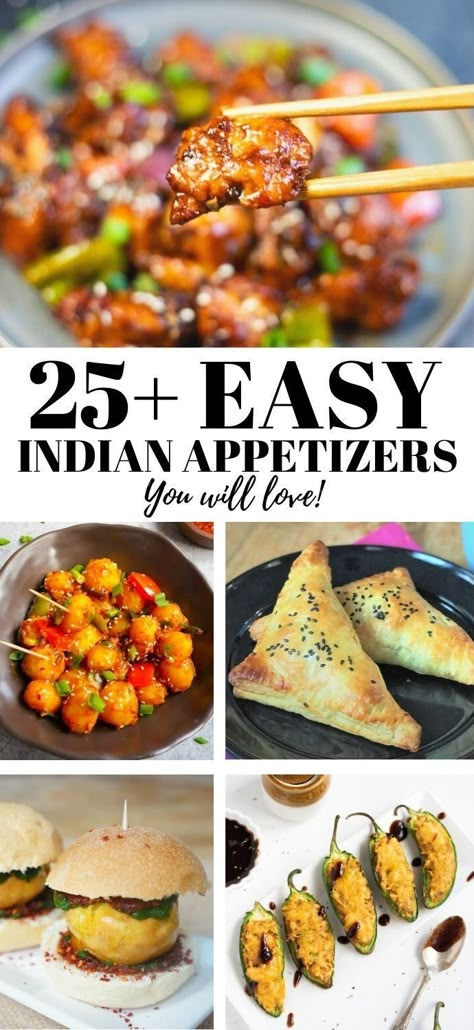 Looking for easy Indian Appetizers? Check out these 25+ delectable appetizers. Here you will find a variety of vegetarian and chicken/meat Indian starters for your next party! | easy Indian food recipes | indian snacks | indian veg starters | pipingpotcurry.com Indian Veg Starters, Recipes Indian Snacks, Easy Indian Food Recipes, Easy Indian Food, Indian Starters, Easy Indian Appetizers, Starters For Dinner, Veg Starters, Easy Indian Snacks