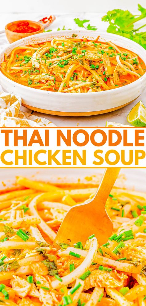 Thai Noodle Soups, Thai Chicken Noodles, Chicken Thai, Thai Red Curry Paste, Thai Chicken Soup, Soup With Chicken, Comforting Soup, Thai Noodles, Healthy Comfort