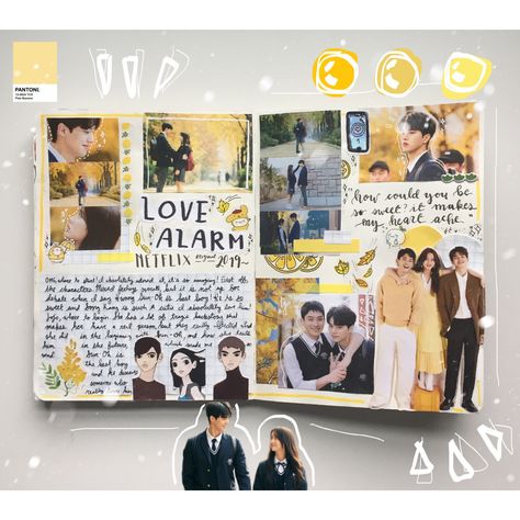 K Drama Journal Ideas, K Drama Journal, Kdrama Scrapbook, Kdrama Fan Art Wallpaper, Kdrama Journal, Drama Journal, Love Alarm, Book Review Journal, Packaging Template Design