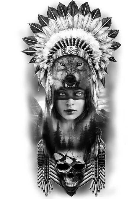 Pin by Luciano Gomes on arte tatuagem | Native american tattoo sleeve, Native american tattoos, Native american tattoo designs Indian Tattoo Ideas, Red Indian Tattoo, Indian Headdress Tattoo, Native Indian Tattoos, Indian Girl Tattoos, Indian Skull Tattoos, Tattoo Bras Homme, Tato Maori, Native American Tattoo Designs