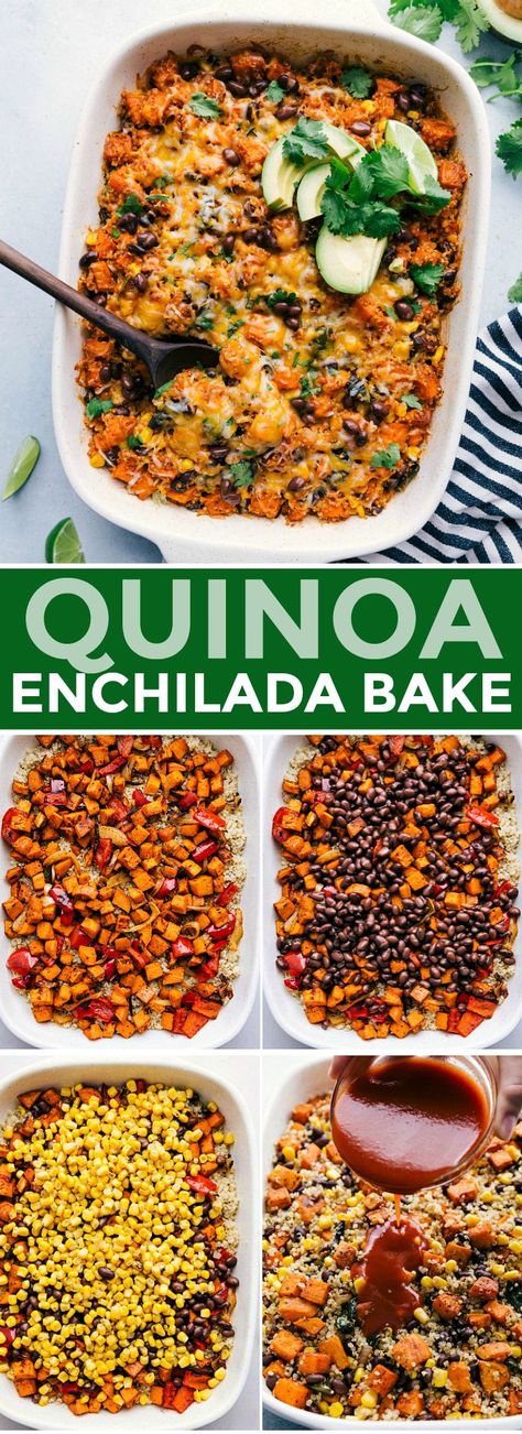 Healthy Dinners Vegetarian, Loaded Casserole, Dinners Vegetarian, Quinoa Enchilada Bake, Quinoa Enchilada, Corn Quinoa, Nutritious Dinner, Sweet Potato Black Bean, Black Bean And Corn