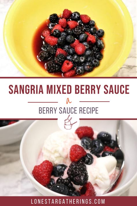 This Sangria Mixed Berry Sauce recipe makes a deliciously flavorful sauce using juicy berries. It is a simple fruit sauce recipe that makes a dessert topping worthy of a special occasion. This recipe uses very little sugar, so it does not make a dessert that will shock your palate after a dinner of savory dishes. And it is quite different from a mixed berry compote or a raspberry coulis as you do not cook this sauce. And I think this makes it a perfect dish to serve in the warmer months! Berry Reduction Sauce, Berry Sauce Recipe, Mixed Berry Sauce, Mixed Berry Compote, Sangria Mix, Raspberry Coulis, Fruit Sauce, Berry Sauce, Chocolate Torte