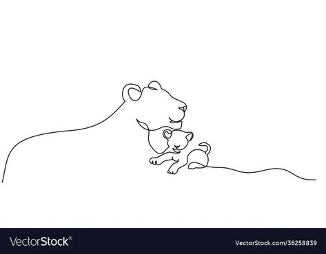 Lion And Baby Tattoo, Lioness Cub Tattoo, One Line Lion Tattoo, Tiny Lion Tattoo, Baby Lion Tattoo, Kenya Tattoo, Tattoo Mama E Hija, Little Lion Tattoo, Mama Lion And Cubs Tattoo