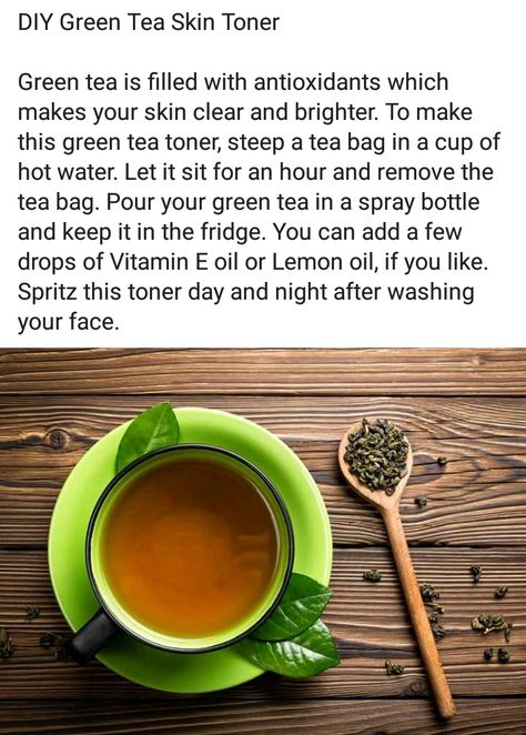 Green tea toner Green Tea Toner Diy, Toner Diy, Diy Green Tea, Green Tea Skin, Green Tea Toner, Lemon Oil, Skin Toner, Vitamin E Oil, Wash Your Face