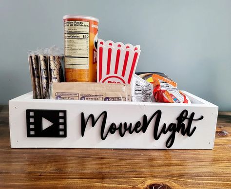 3D Movie Night Box Movie Box Candy Station Candy Bar - Etsy Movie Tray Ideas, At Home Drive In Movie Nights, Movie Night Box Ideas, Movie Box Ideas, Movie Box Gift Diy, Movie Night Concession Stand Ideas, Movie Night Box Gift, Movie Cart, Movie Night Tray