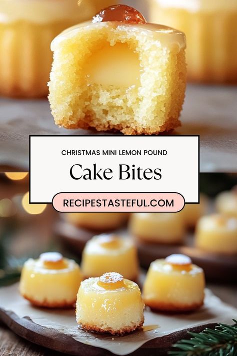 These Christmas Mini Lemon Pound Cake Bites are the perfect festive treat! Light, moist, and bursting with fresh lemon flavor, these bite-sized cakes are ideal for holiday parties, gift baskets, or a sweet snack. Finished with a tangy glaze and a sprinkle of holiday cheer, these mini cakes are a simple yet elegant way to bring joy to your Christmas celebrations. Mini Lemon Pound Cake, Pound Cake Bites, Holiday Desserts Table, Tiny Cakes, Dessert Platter, Mini Treats, Festive Desserts, Bite Size Desserts, Cake Bites