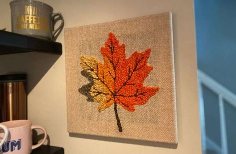 Marching North brings us a stunning maple leaf design done in punch needle.  It is a simple single leaf done is glorious autumn colors and it is simple lovely. In this tutorial you will find detailed step-by-step photos along with … Read More ... Fall Punch, Crafts For All Ages, Maple Leaf Pattern, Punch Needle Pattern, Free Cross Stitch Designs, Maple Leaf Design, Punch Needling, Single Leaf, Punch Needle Patterns