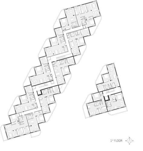 Gallery of Housing in Anton-Schall-Gasse / trans_city / Christian Aulinger, Mark Gilbert - 17 Social Housing Floor Plan, Residential Building Plan, Social Housing Architecture, Architecture Site Plan, Hotel Floor Plan, Apartments Exterior, Concept Models Architecture, Residential Building Design, Hotel Plan