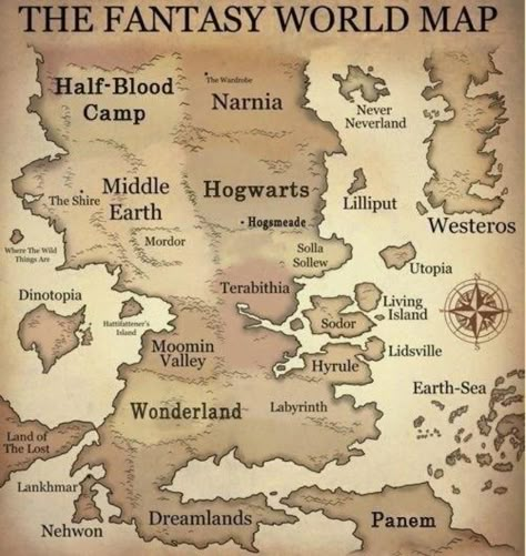 how about a map with the island Never Neverland, Sleeping beauty's castle, the enchanted forest... etc. Fantasy World Map, Buku Harry Potter, Images Harry Potter, Cărți Harry Potter, Fantasy Novel, Fantasy Map, Nerd Alert, 판타지 아트, Divergent