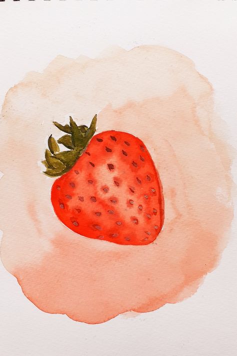 Watercolor strawberry painting Watercolor Paintings Strawberry, Watercolor Strawberry Tutorial, Cute Strawberry Painting, Strawberry Painting Aesthetic, Strawberry Art Aesthetic, Strawberry Bathroom, Painting Strawberries, Strawberries Painting, Strawberry Vibes