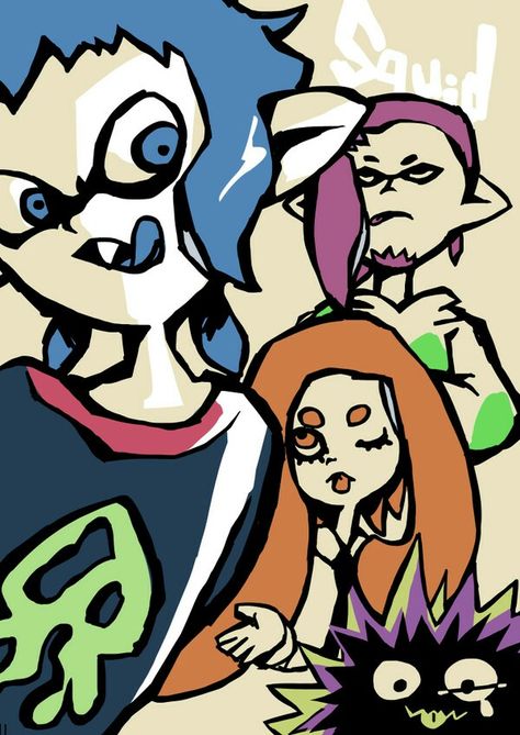 Splatoon squid squad credit to original artist Squid Squad Splatoon, Diss Pair, Funny Splatoon, Squid Squad, 3d Pfp, Cringe Compilation, Paintball Game, Splatoon Squid, Pearl And Marina