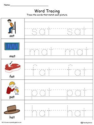 Early Childhood Reading Worksheets | MyTeachingStation.com Preschool Weekly Lesson Plans, Word Families Printables, At Words, Word Tracing, Kindergarten Word Families, Two Letter Words, Free Printable Alphabet Worksheets, Writing Cvc Words, Teach English To Kids