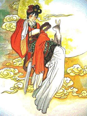 The tale of Chang'e has two versions, but they both end in the same way. Chinese Folk Art, Chinese Art Painting, Geisha Art, Asian Painting, Art Asiatique, Art Japonais, China Art, Japanese Painting, Japan Art