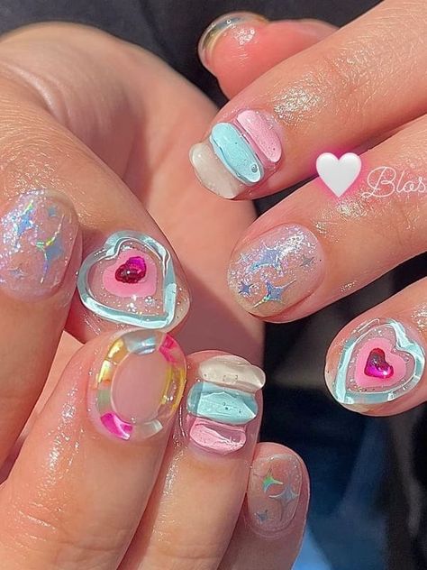 3D Korean jelly nails Kitsch Nails, Korean Jelly Nails, Asian Nail Art, Korean Nail Art, Hello Nails, Asian Nails, Hippie Nails, Simple Gel Nails, Pretty Gel Nails