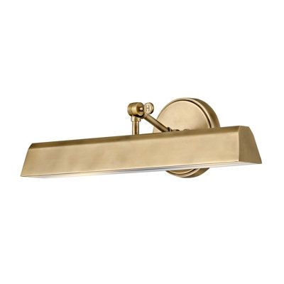 Large Horizontal Accent Light adjust to highlight mounted photos and artwork, drawing more attention to them. Available in Black or Heritage Brass, these wall fixture have two pivot points - one on the back plate and one at the end of the extension piece for a custom angle. Hardwire to walls, or choose the removable fabric cord and plug-in option. Illuminated by (2) 8w Medium LED bulbs (not included); LED will not get hot or fade photos or art. Finish: Heritage Brass | Hinkley Arti 2 - Light Dim Above Shelf Lighting, Over Shelf Lighting, Lighting For Shelves, Open Shelving Lighting, Shelf Lights, Kitchen Sconces, Library Lighting, Oxford House, Accent Lights