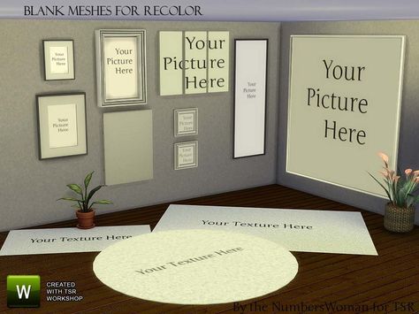 Blank Meshes for all of you recolor artists that are having trouble with the extra textures required for sims 4. These have generic textures and all you need to do is replace your textures in the... Empty Picture Frames, Sims 4 Family, Cc Furniture, Empty Frames, Free Sims, Sims 4 Downloads, Sims 4 Update, Sims 4 Cc Furniture, Family Wall