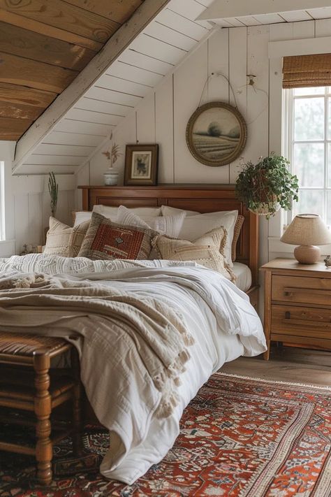 80+ Vintage Farmhouse Bedroom Ideas Vintage Style Room Decor, Cozy European Home, Vintage Rustic Bedroom Ideas, British Country Style Interior, Cottage Core Guest Bedroom, Vintage Inspired Bedroom Ideas, Bedroom Ideas Mountain, Farmhouse Room Bedrooms, Rustic Small Bedroom Ideas