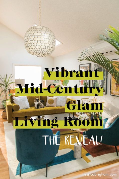 Mid Century Modern Lounge Room, Mid Century Glam Bedroom, Eclectic Glam Bedroom, Mid Century Glam Living Room, Jessica Brigham, Modern Glam Bedroom, Mid Century Modern Glam, Mod Living Room, Mid Century Modern Eclectic