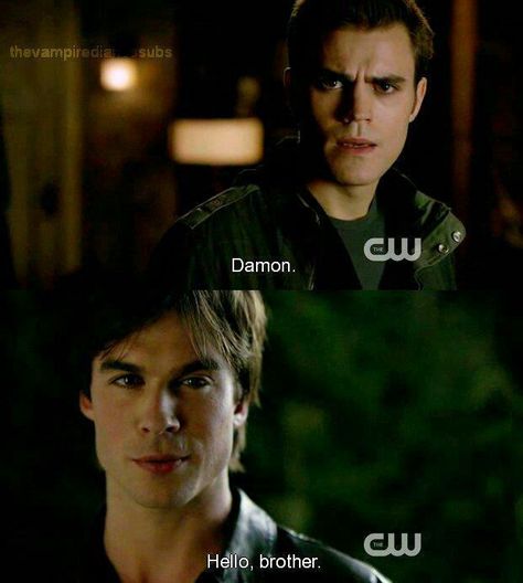 It all started with 'Hello brother' :* , damon salvatore | ian somerhalder Damon Hello Brother, Damon And Stefan Salvatore, Salvatore Brothers, Brother Humor, Vamp Diaries, Stefan And Caroline, Ian Joseph Somerhalder, Vampire Diaries Poster, Damon And Stefan