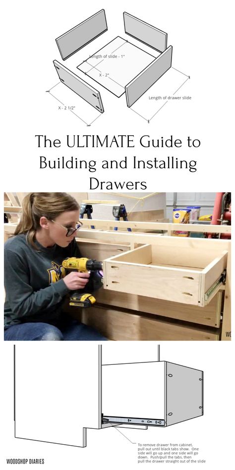 Build A Drawer, Build Drawers, Building Drawers, Building Kitchen Cabinets, Simple Woodworking Plans, Woodworking Basics, Diy Drawers, Carpentry Diy, Diy Holz