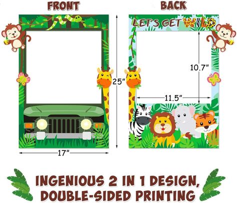 Jungle Photo Booth, Safari Photo Booth, Jungle Safari Party Decorations, Safari Birthday Decorations, Jungle Animals Pictures, Photo Booth Picture Frames, Jungle Themed Party, Jungle Photo, Jungle Theme Baby Shower