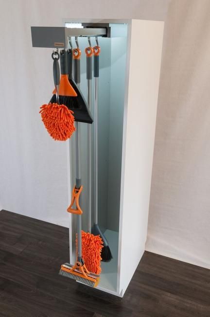 additions to the existing storage furniture and home organizers in your home. Sliding Mop Storage Ideas, Broom Cabinet, Mop Storage, Broom Storage, Home Organizers, Beds For Small Spaces, Broom Closet, Mops And Brooms, Cleaning Items