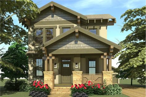 Color rendering of Arts and Crafts home plan (ThePlanCollection: House Plan #116-1087) House Plans Uk, Built In China Cabinet, Backgrounds Hd, Craftsman Bungalow, Craftsman Exterior, Craftsman Style House, Arts And Crafts House, Casa Exterior, Craftsman Bungalows