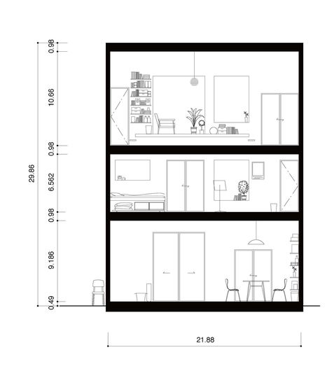 Gallery of A Life With Large Opening / ON design partners - 20 Living Room Elevation, Architecture Symbols, Architecture 101, Interior Design Sketches, Architecture Design Sketch, Apartment Layout, Design Rules, Interior Rendering, Shop Front Design