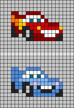 Couples Alpha Bracelets, Cars Perler Beads, Perler Beads Movies, Cute Mini Pixel Art, Cross Stitch Patterns Easy Pixel Art, Car Alpha Pattern, Alpha Pattern Pixel Art, 13x13 Pixel Art, Pixel Art Matching