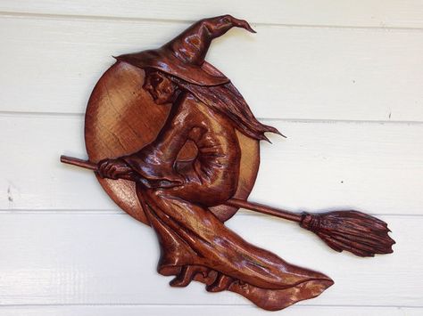 Flying Witch ~ Witch on a broom ~ Halloween Decorations - Wood Wall Ornament - Gothic Decor - Unique Halloween Appliques TheWoodGrainGallery Wood Halloween Decor, Halloween Witch Decor, Gothic Holiday, Witches Woods, Halloween Decor Witch, Witch On A Broom, Wood Halloween, Halloween Applique, Cherry Stain