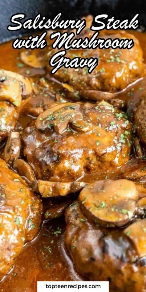 Salisbury Steak with Mushroom Gravy - Top Recipes Gravey Recipe, Best Salisbury Steak Recipe, Salisbury Steak With Mushroom Gravy, Steak With Mushroom Gravy, Beef Meatloaf Recipes, Hamburger Steak And Gravy, Hamburger Gravy, Homemade Salisbury Steak, Hamburger Recipes Patty