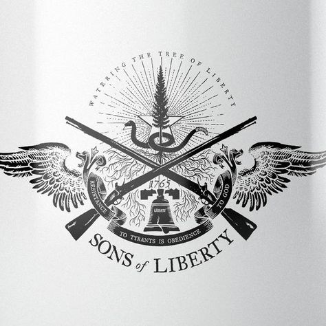 Resistance to Tyrants is Obedience to God - Sons of Liberty Insignia Mugs Liberty Tattoo, Sons Of Liberty, Patriotic Tattoos, Symbol Tattoo, Flag Tattoo, Arte Alien, American Tattoos, 문신 디자인, Old School Tattoo