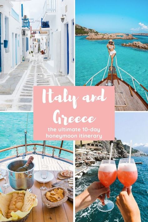 Honeymoon Ideas Greece, Traveling To Italy And Greece, Couples Trip To Greece, 10 Day Italy And Greece Itinerary, France Italy Greece Itinerary, Italy To Greece Itinerary, One Week Greece Itinerary, Greece Must Do, Romantic Greece Vacation