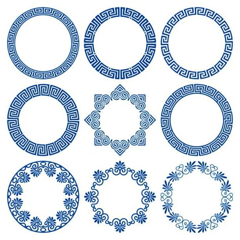 Greek Aesthetic Design, Greek Plates Design, Greek Illustration Art, Modern Greek Art, Greek Design Graphic, Greek Illustration Design, Greek Circle Pattern, Greek Tile Pattern, Greek Branding