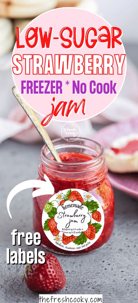 Freezer Jam Strawberry Low Sugar, How To Make Freezer Jam, Easy Freezer Jam Recipes, Easy Freezer Jam Strawberries, Sugar Free Strawberry Freezer Jam, Low Sugar Freezer Jam, Strawberry Jam Recipe Canning Low Sugar, Frozen Strawberry Jam Recipe, Strawberry Freezer Jam Recipe Sure Jell