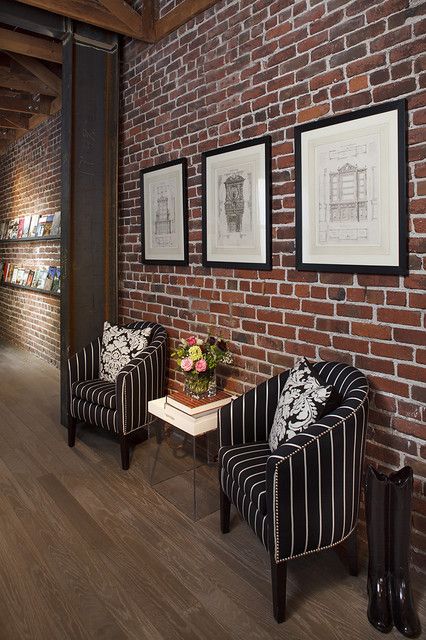 20 Amazing Interior Design Ideas with Brick Walls  Like the black and white with brick Brick Wall Ideas, Brick Wall Living Room, Modern Brick House, Brick Wall Decor, Brick House Designs, Interior Brick, Brick Interior Wall, Red Brick Walls, Red Brick Wall