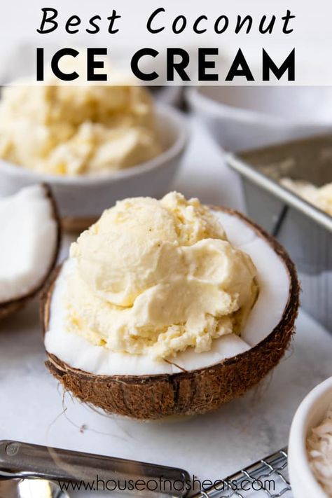 Coconut Ice Cream (Two Ways!) - House of Nash Eats Coconut Milk Ice Cream Recipe, Milk Ice Cream Recipe, Coconut Ice Cream Recipe, Homemade Coconut Ice Cream, Coconut Ice Cream Recipes, Coconut Milk Ice Cream, Dairy Recipes, Creami Recipes, Ice Cream Mixture