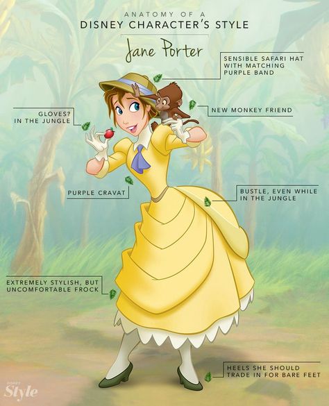 Anatomy of a Disney Character's Style - Jane Porter Disney Jane, Funny Disney Characters, Disney Heroines, Disney Characters Costumes, Disney Inspiration, Tarzan And Jane, Jane Porter, Disney Costume, Animation Disney