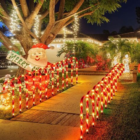 #Christmas Candy Cane Lights #Christmas Candy #Christmas Candy Cane Lights #Christmas Yard Decorations #Christmas TREE Christmas Sidewalk Decor, Christmas Fence Decorations Outdoor, Candy Lights, Cane Lights, Christmas Lawn Decorations, Decoration Ideas Christmas, Decorating Ideas Christmas, Christmas Dreaming, Lights Ideas