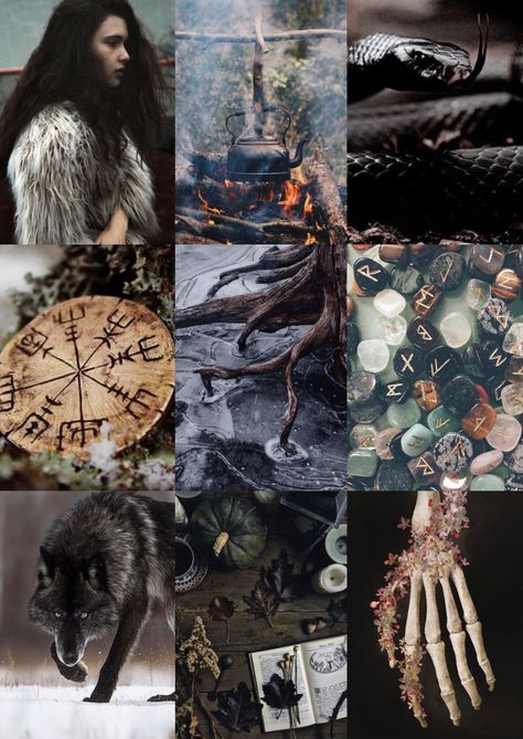 Angrboda mother of monsters (Hel, Fenrir, Jörmungandr). Giantess, witch. Norse mythology mood board aesthetic Norse Aesthetic Women, Norse Witchcraft Aesthetic, Vikingcore Aesthetic, Norse Witch Aesthetic, Angrboda Norse Mythology, Norse Paganism Aesthetic, Nordic Witch Aesthetic, Jormungandr Wallpaper, Loki Mythology Aesthetic