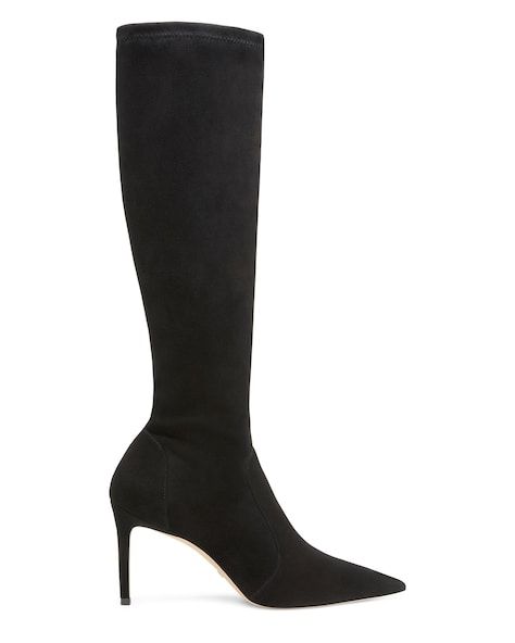 Glamorous Black Pointed Toe Knee-high Boots, Luxury Pointed Toe Heeled Boots With 4-inch Heel, Forever 21 Pointed Toe Evening Heels, Black Synthetic Knee-high Boots With Pointed Toe, Sock Bootie, Black Pointed Toe Boots With 4-inch Heel, Lug Boots, Lug Sole Boots, Knee Boot