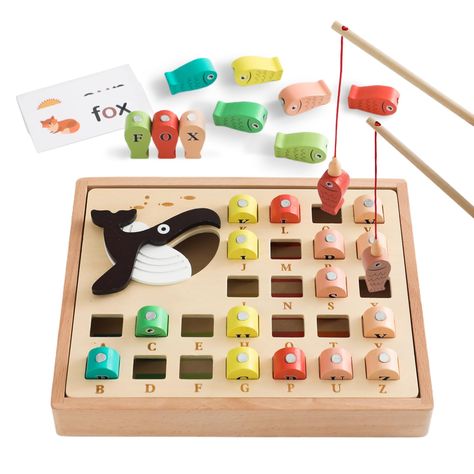 Educational Toys And Games, Toys Aesthetic, Educational Philosophy, Wooden Toys For Kids, Diy Montessori Toys, Game For Toddlers, Abc Learning, Magnetic Fishing Game, Learning Alphabet