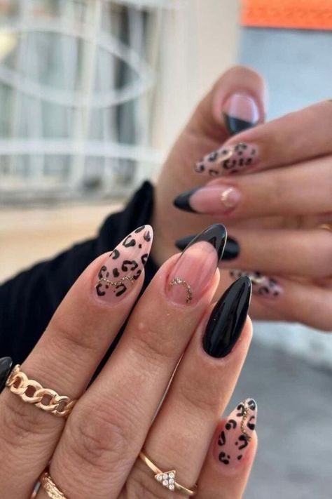 Let’s go wild with these animal print black fall nails. If you’re seeking to enhance your appearance with some drama, these nails are the perfect choice.

What do you think? Do you have the courage to attempt this style?//photocredit:@clara_monzonn Minimalistic Nail Designs, Black Fall Nails, Pink Leopard Nails, Black And Nude Nails, Fall Nails Ideas, Black French Nails, Fun Manicure, Cheetah Print Nails, Latest Nail Designs