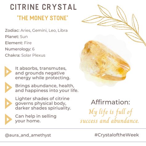 Citrine Healing Properties, Citrine Magical Properties, Citrine Crystal Benefits, Citrine Stone Meaning, Sun Safe Crystals, Citrine Affirmation, Sun Stone Crystal, Citrine Benefits, Citrine Crystal Meaning