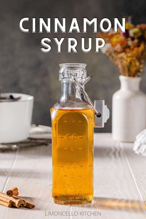 Cinnamon Syrup is a delicious addition to so many cocktails and coffee drinks. Not only is it tasty, but it's also super easy to make at home! It has just three ingredients, but brings a ton of flavor to your drinks. Make it ahead, and have it ready in the fridge for your next cocktail hour! This syrup is great for everything from fall and winter bourbon cocktails to tropical Tiki drinks, and of course, yummy cinnamon dolce lattes. Fancy Coffee Drinks, Cinnamon Simple Syrup, Syrup Recipes, Cinnamon Syrup, Homemade Mixes, Simple Syrup Recipes, Cinnamon Dolce, Homemade Syrup, Tiki Drinks