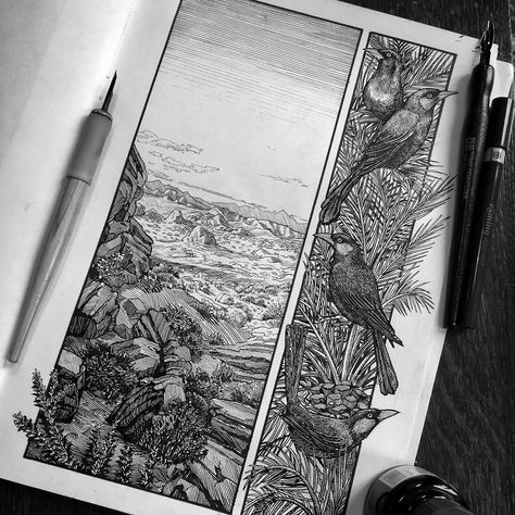 Sketchbook 2 on Behance Ink Pen Art, Pen Art Drawings, Valley Of Fire, Sketchbook Art Journal, Seni Cat Air, Ink Sketch, Sketchbook Inspiration, Ink Illustrations, Pen Art