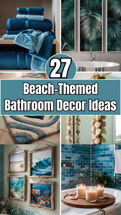 27 Beach-Themed Bathroom Decor Ideas – The DIY Desire Diy Beach Bathroom Decor Ideas, Sea Bathroom Ideas, Bathroom Ocean Theme, Ocean Bathroom Ideas, Beach Bathroom Decor Ideas, Sea Theme Bathroom, Beach Themed Bathroom Ideas, Ocean Theme Bathroom, Decorating Bathroom Ideas