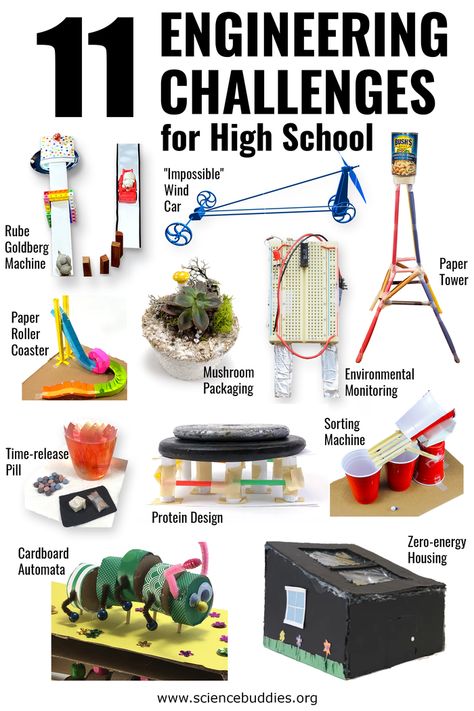 11 Engineering Challenges for High School | Science Buddies Blog Science Project Middle School, Fun Engineering Projects, Makerspace Projects Middle School, Stem Design Challenges, Engineering Activities For Middle School, Engineering Challenges High School, Engineering Projects High School, Science Project Ideas For Class 8, Steam Projects For Middle School