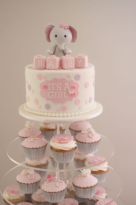 Elephant Baby Shower Theme Girl, Girl Shower Cake, Baby Elephant Cake, One Tier Cake, Baby Shower Cake Designs, Pink Baby Shower Cake, Elephant Baby Shower Cake, Baby Shower Girl Diy, Gateau Baby Shower